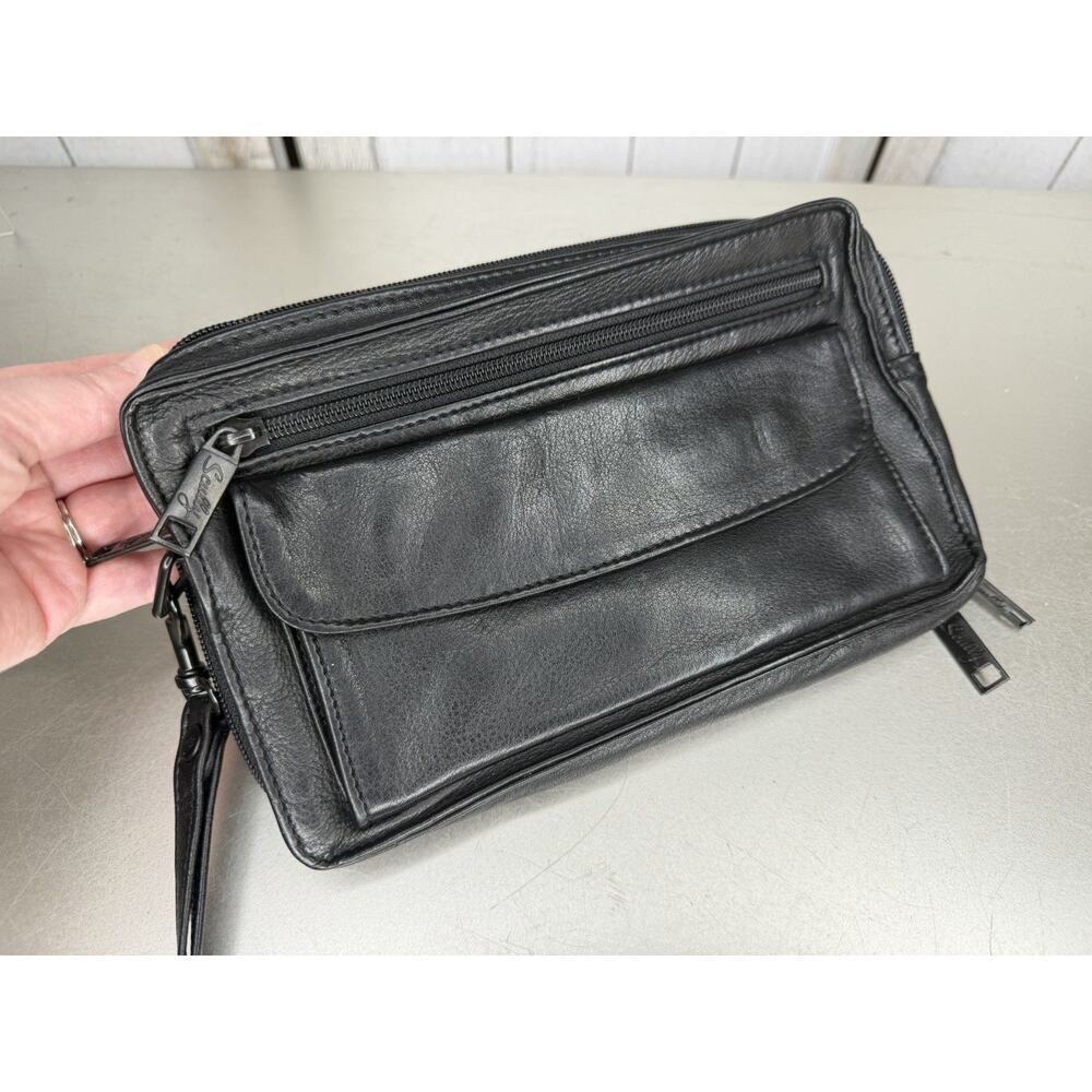 SCULLY Black Leather Zip Organizer Credit Card Wallet XL Wristlet